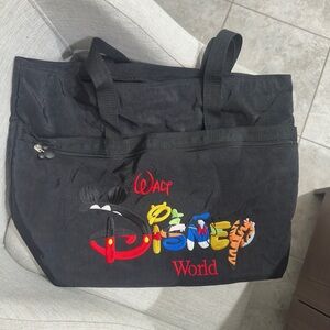 Embroidered Disney Black Tote with Colorful Logo